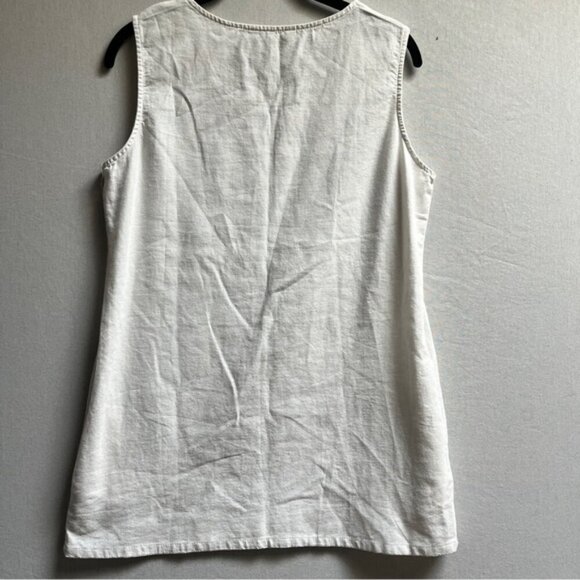 DKR Linen Viscose Relaxed Fit Long sleeveless white top with pockets Sz S - Picture 2 of 8